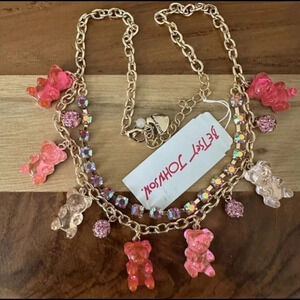 BETSEY JOHNSON Pink Gummy Bears & Fireballs Double-Strand Crystals Necklace NWT